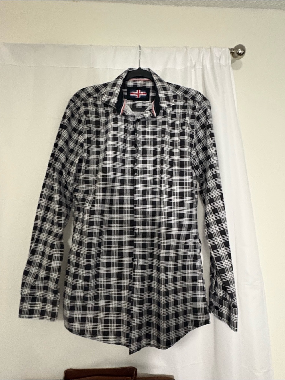 Men's Black & White Plaid Button-Down Shirt